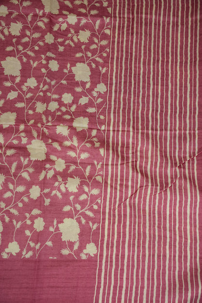 Semi Raw Silk Saree – Rose Pink Floral Elegance