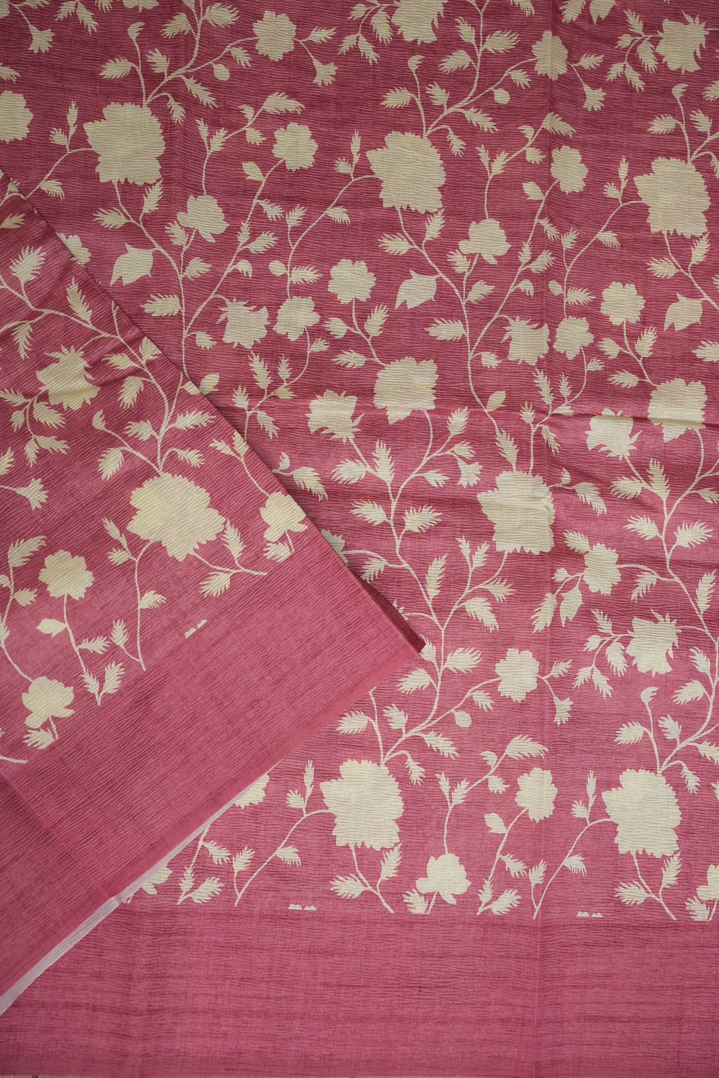Semi Raw Silk Saree – Rose Pink Floral Elegance