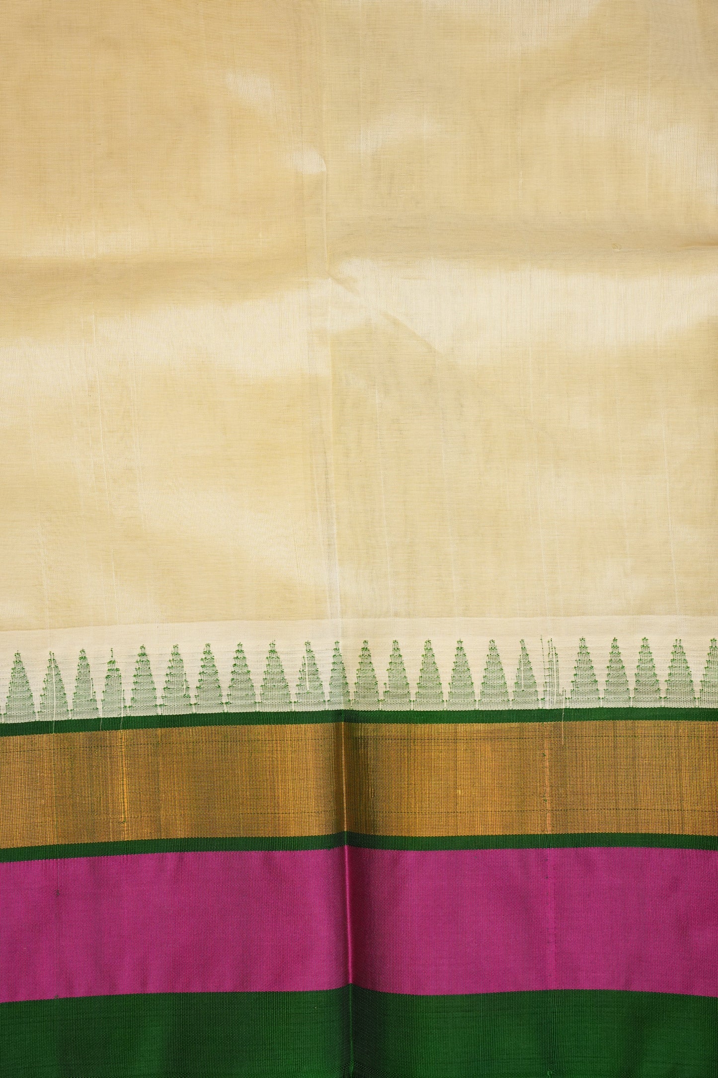 Pure Kuppadam Korvai Silk Cotton Pattu Saree-Ivory & Green