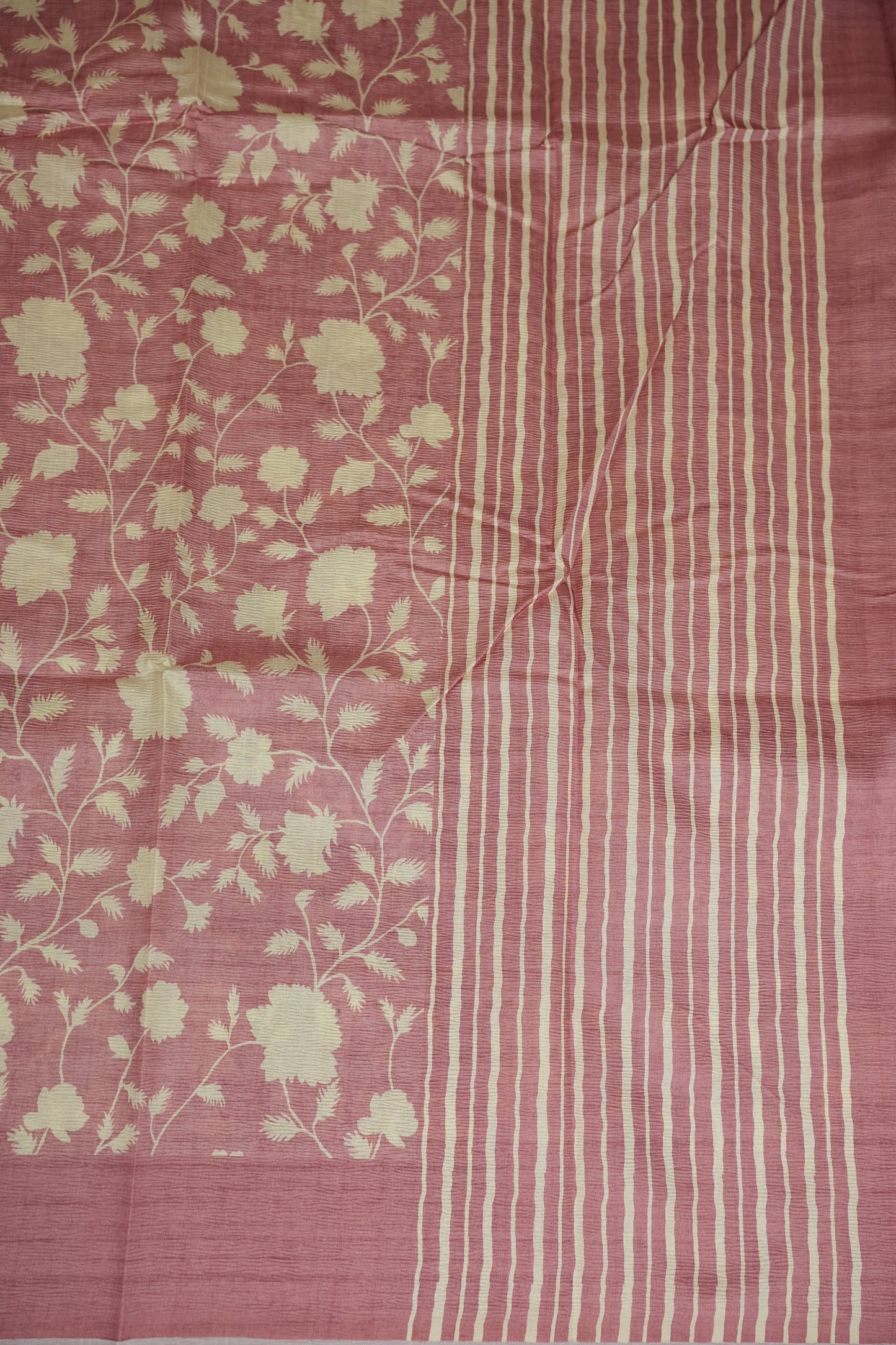 Semi Raw Silk Saree – Blush Pink Floral Elegance