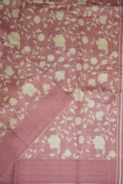 Semi Raw Silk Saree – Blush Pink Floral Elegance