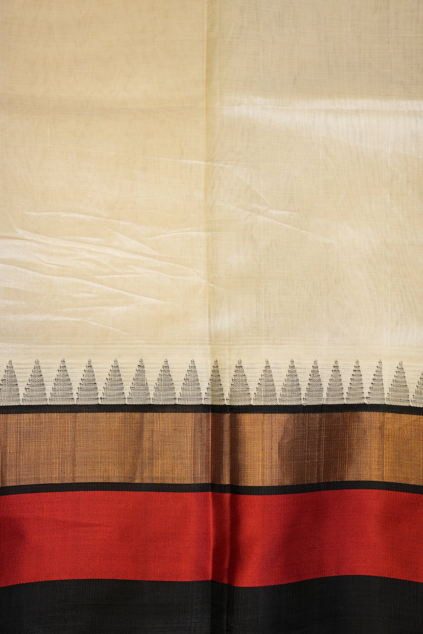 Pure Kuppadam Korvai Silk Cotton Pattu Saree-Ivory & Black