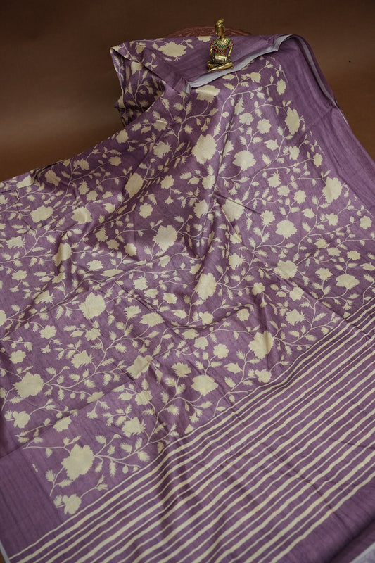 Semi Raw Silk Saree – Lavender Bloom Elegance