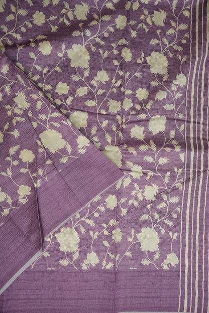 Semi Raw Silk Saree – Lavender Bloom Elegance