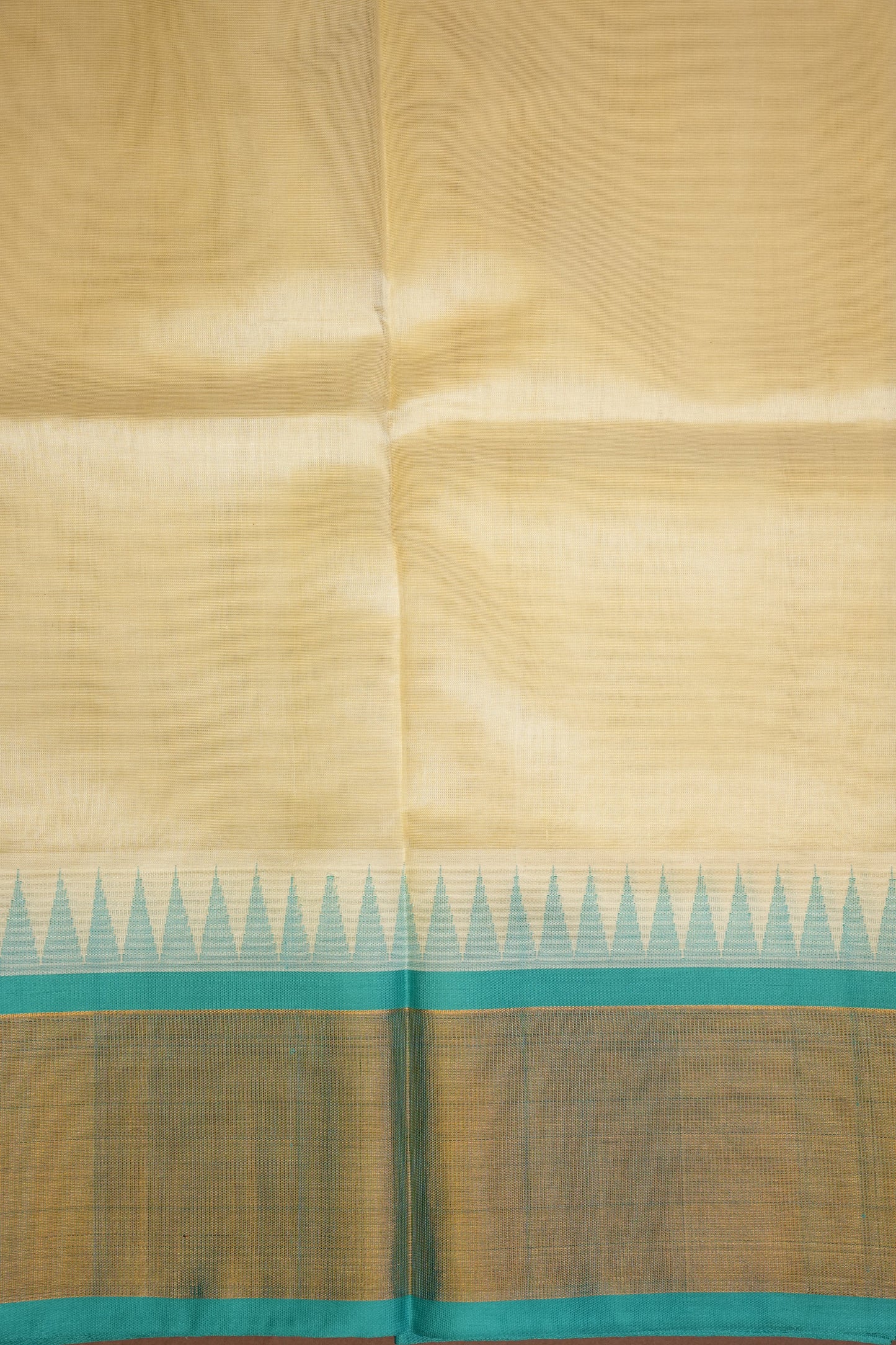 Pure Kuppadam Korvai Silk Cotton Pattu Saree-Ivory and Turquoise Green