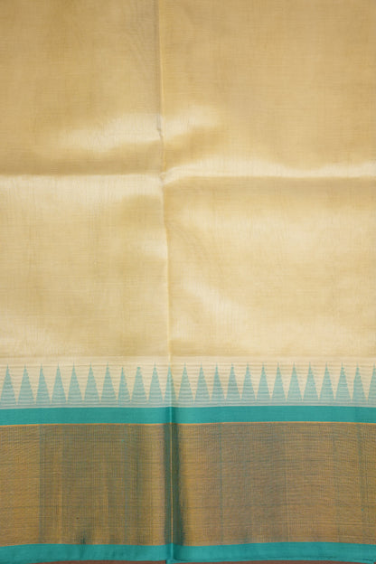 Pure Kuppadam Korvai Silk Cotton Pattu Saree-Ivory and Turquoise Green