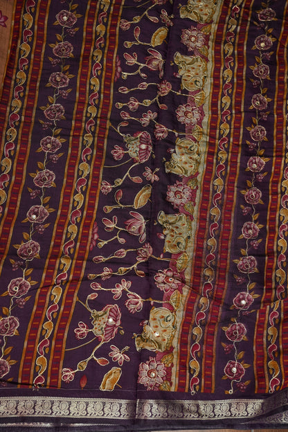 Chanderi Cotton Saree with Kalamkari Prints & Embroidered Pallu – Peach & Purple