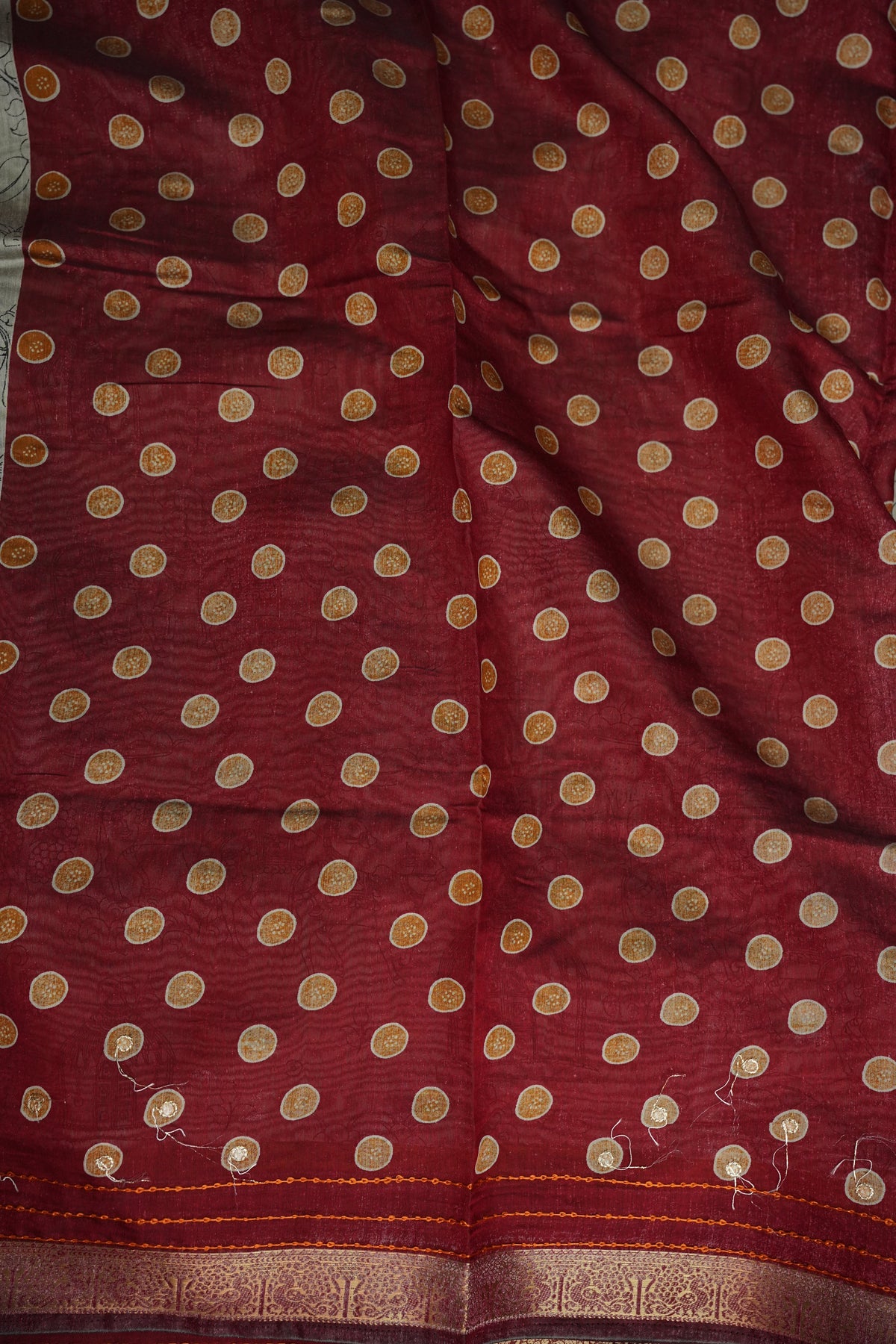 Chanderi Cotton Saree with Kalamkari Prints & Embroidered Pallu – Grey & Maroon