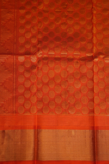 Pure Kuppadam Korvai Silk Cotton Pattu Saree-Ivory and Orange