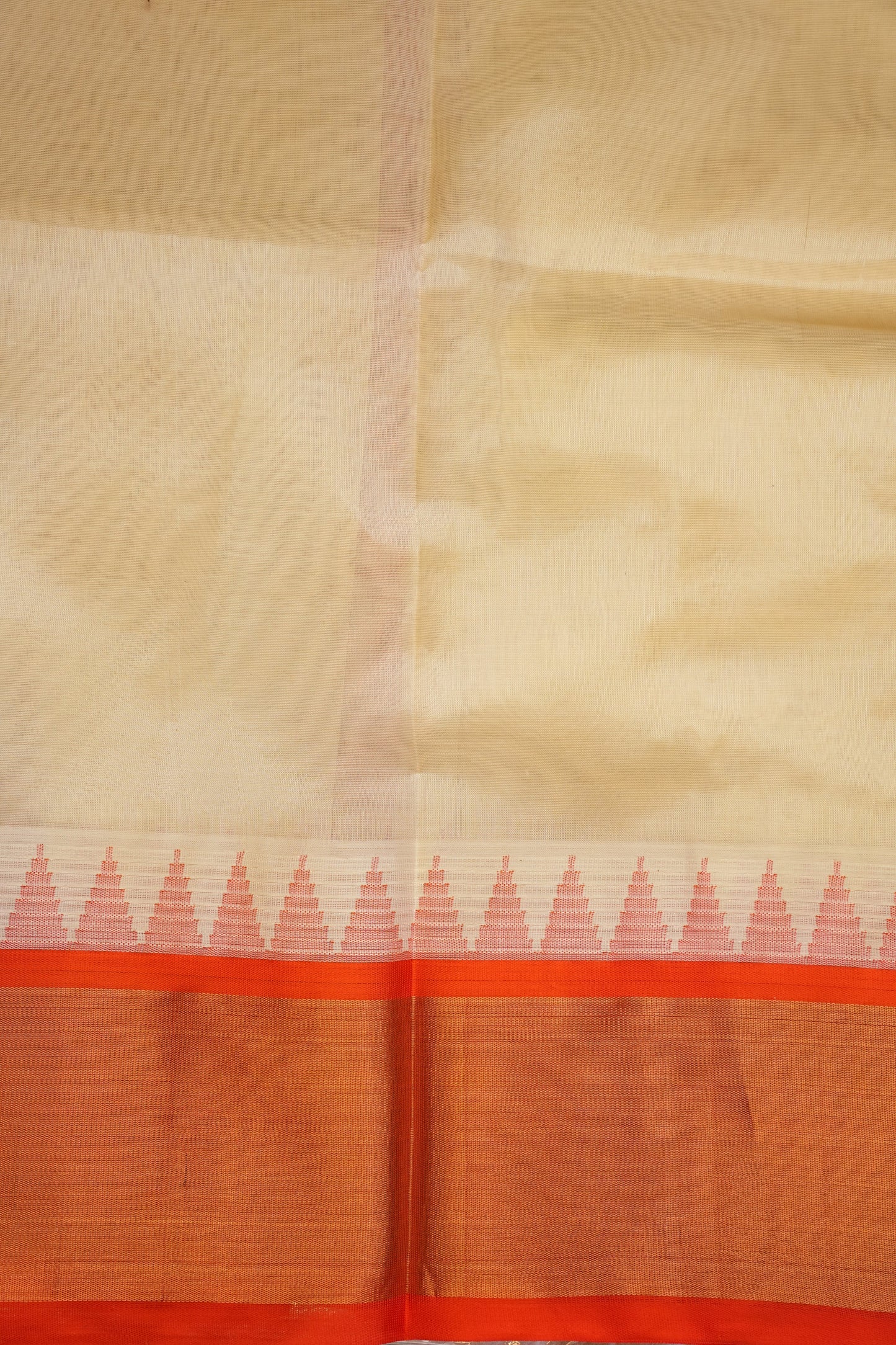 Pure Kuppadam Korvai Silk Cotton Pattu Saree-Ivory and Orange