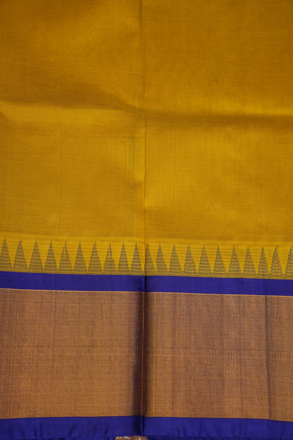 Pure Kuppadam Korvai Silk Cotton Pattu Saree-Golden Yellow & Blue