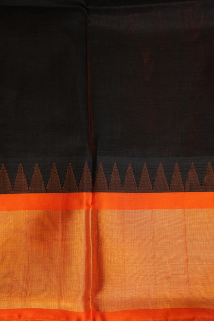 Pure Kuppadam Korvai Silk Cotton Pattu Saree-Black & Orange