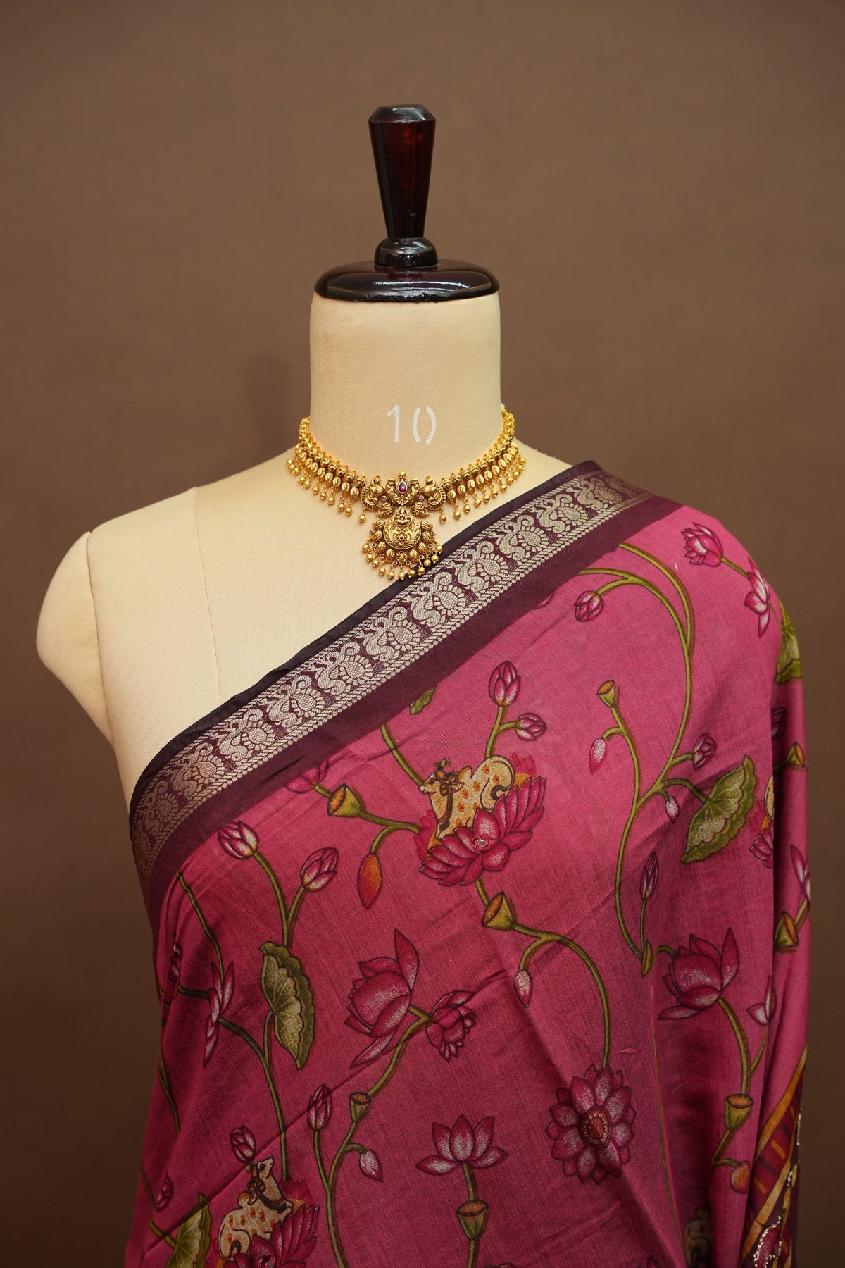 Chanderi Cotton Saree with Kalamkari Prints & Embroidered Pallu – Pink & Maroon