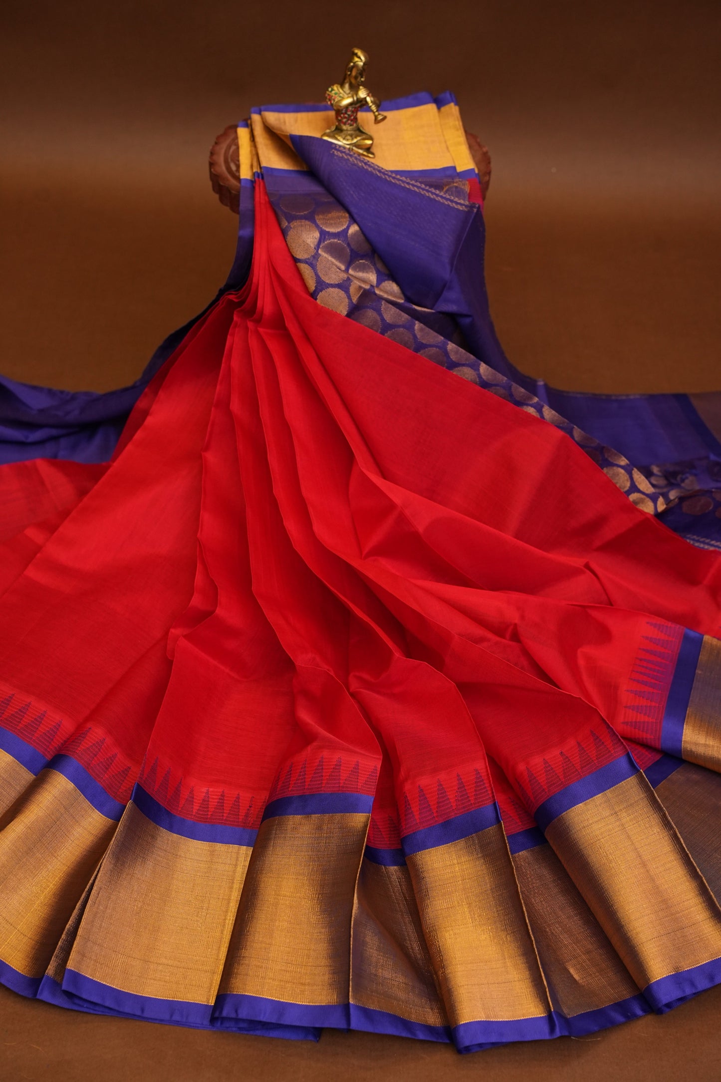 Pure Kuppadam Korvai Silk Cotton Pattu Saree-Red & Royal Blue