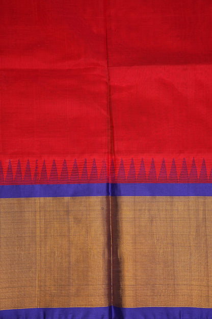 Pure Kuppadam Korvai Silk Cotton Pattu Saree-Red & Royal Blue