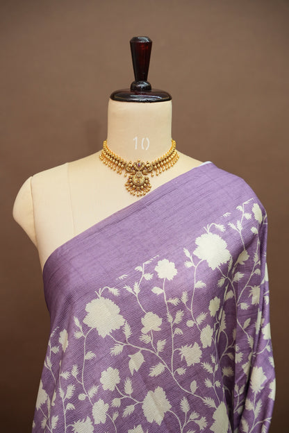 Semi Raw Silk Saree – Lavender Bloom Elegance