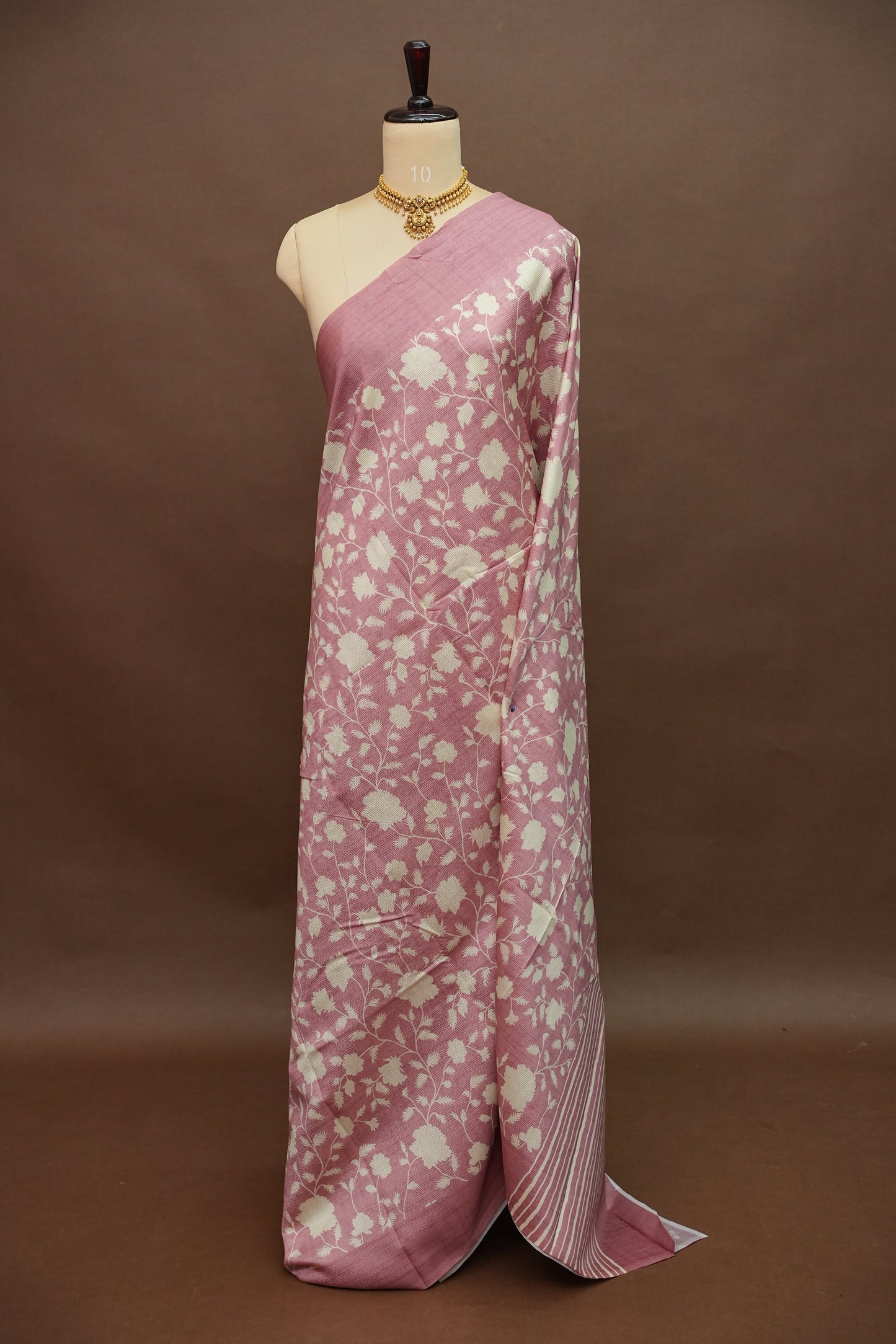 Semi Raw Silk Saree – Blush Pink Floral Elegance