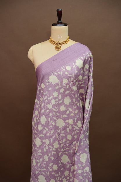 Semi Raw Silk Saree – Lavender Bloom Elegance
