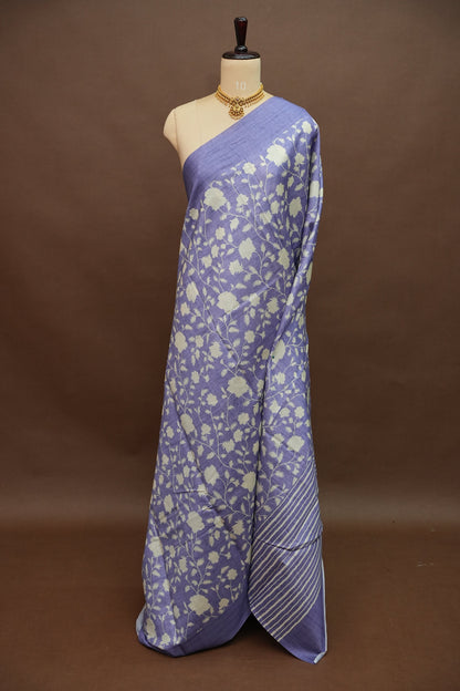 Semi Raw Silk Saree – Lavender Bloom