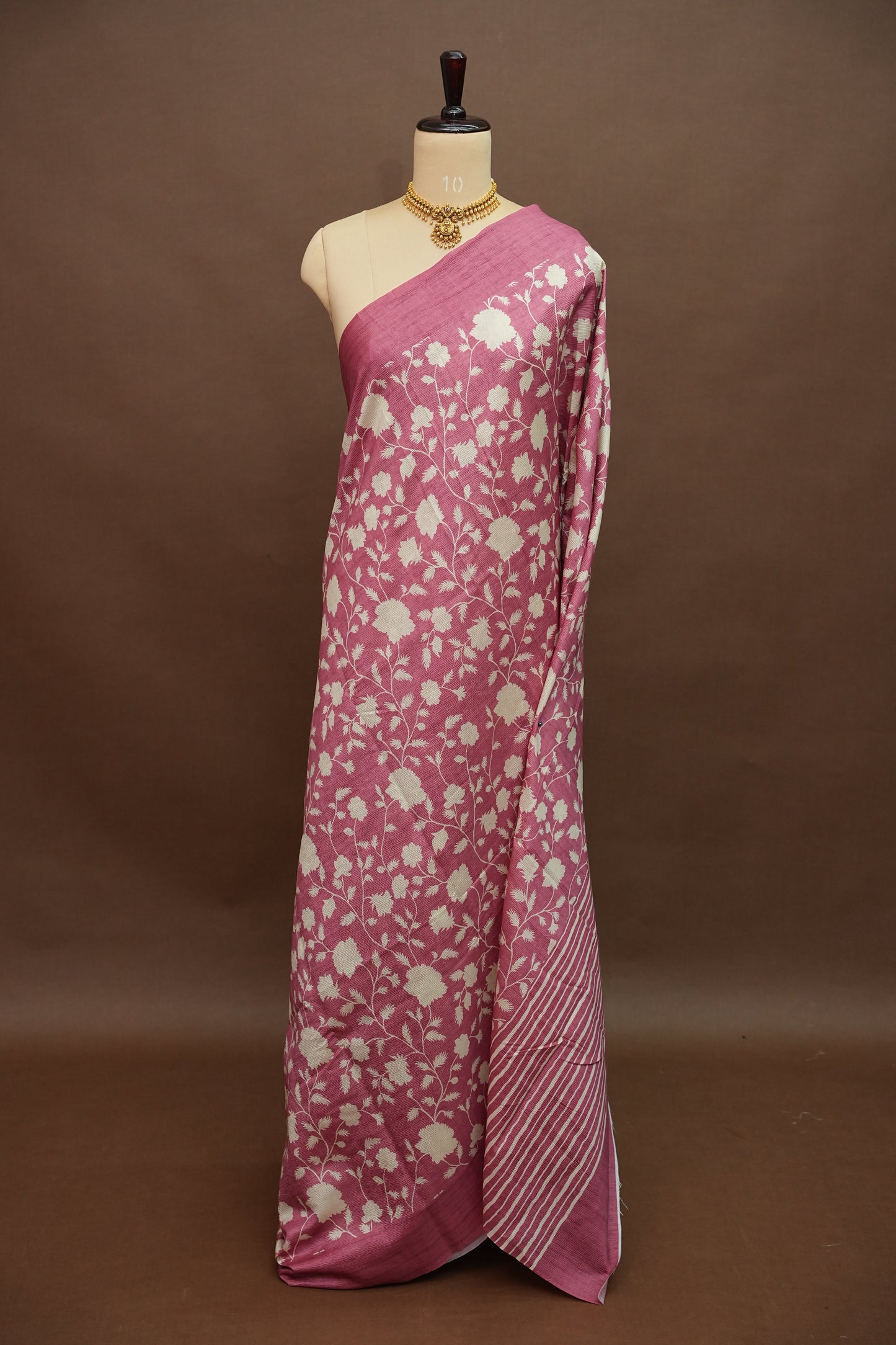 Semi Raw Silk Saree – Rose Pink Floral Elegance