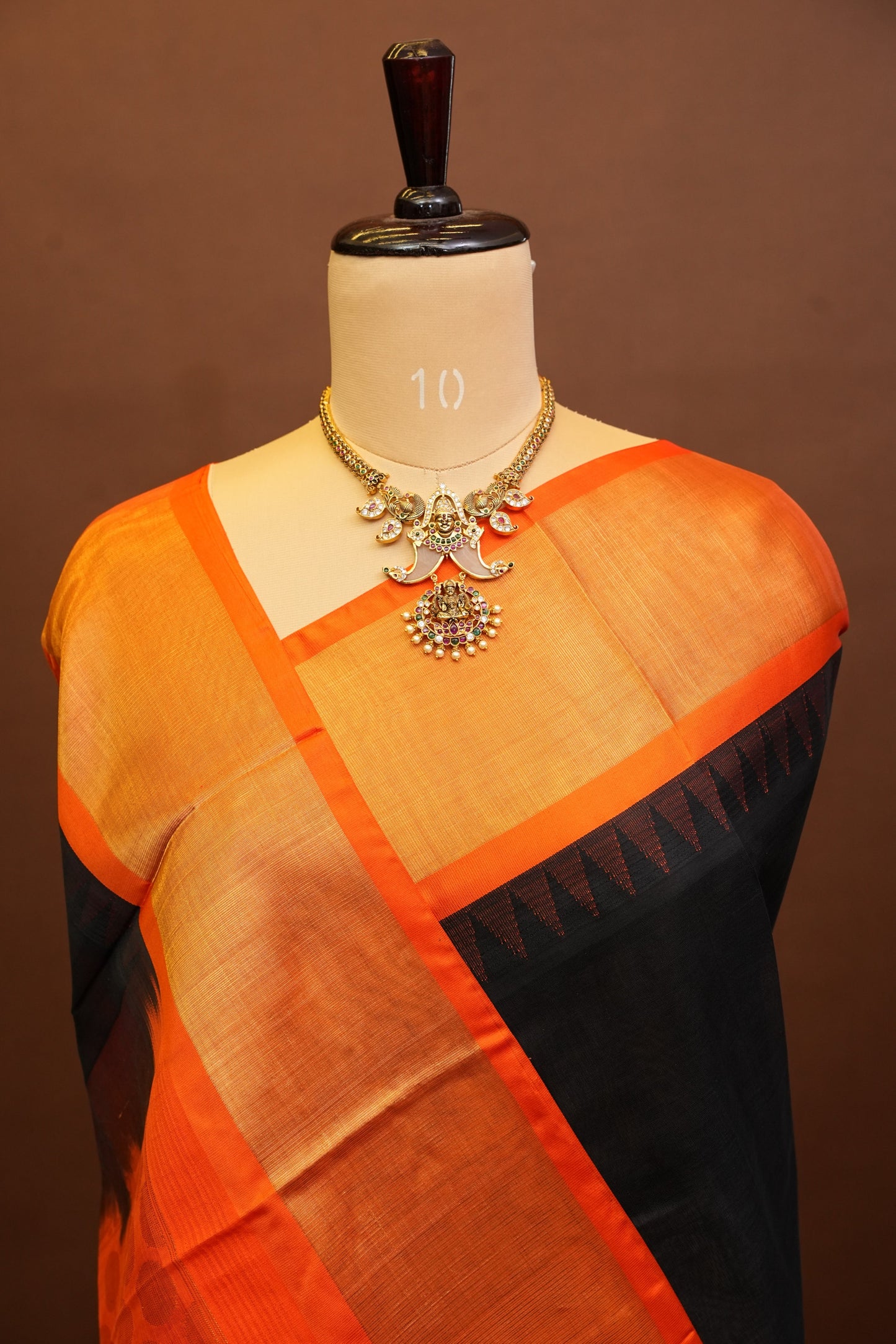 Pure Kuppadam Korvai Silk Cotton Pattu Saree-Black & Orange