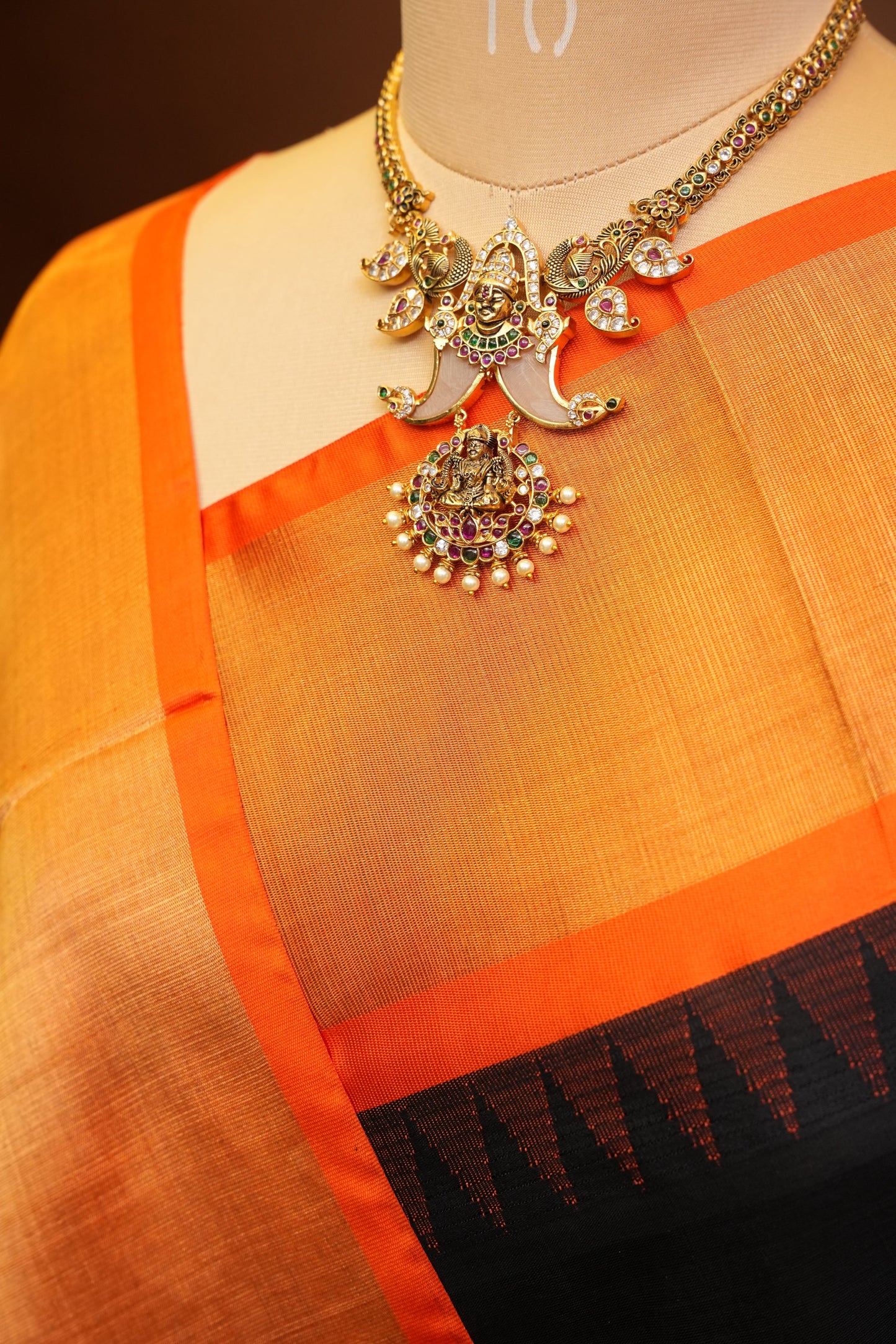 Pure Kuppadam Korvai Silk Cotton Pattu Saree-Black & Orange