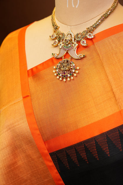 Pure Kuppadam Korvai Silk Cotton Pattu Saree-Black & Orange