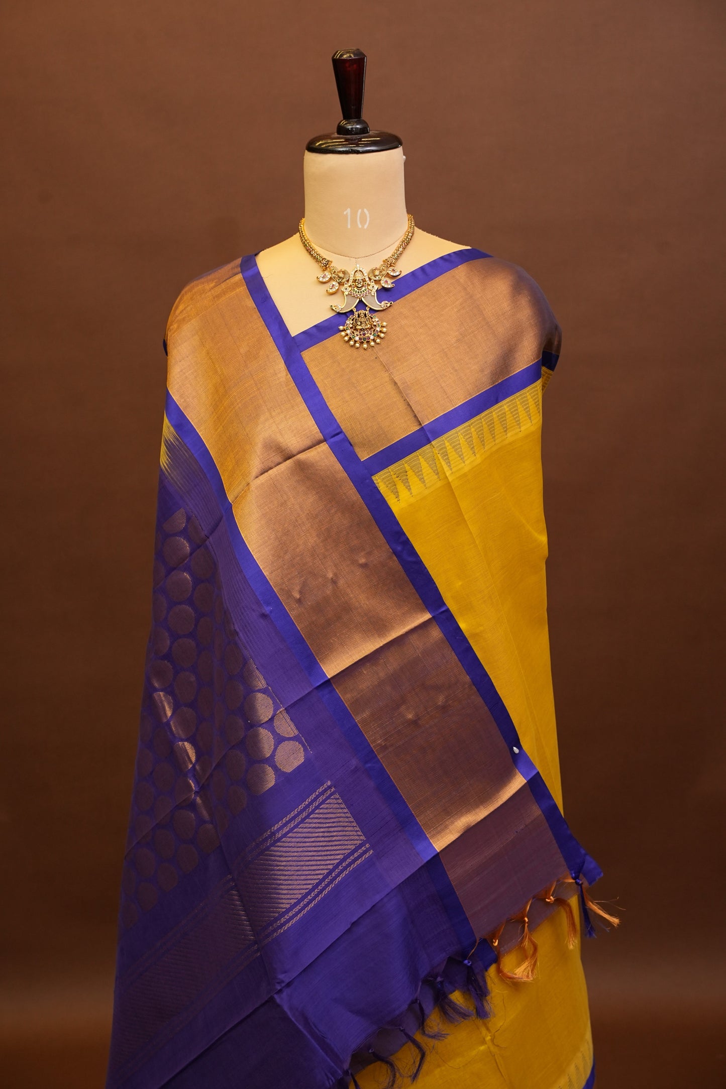 Pure Kuppadam Korvai Silk Cotton Pattu Saree-Golden Yellow & Blue