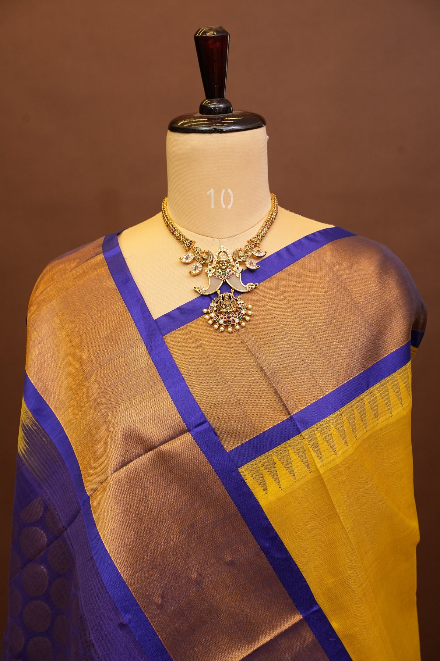 Pure Kuppadam Korvai Silk Cotton Pattu Saree-Golden Yellow & Blue