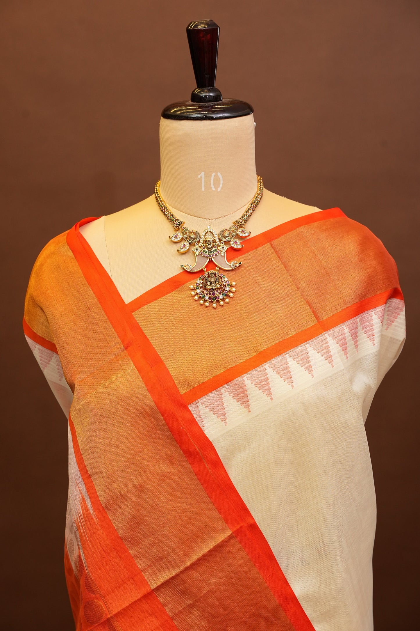 Pure Kuppadam Korvai Silk Cotton Pattu Saree-Ivory and Orange