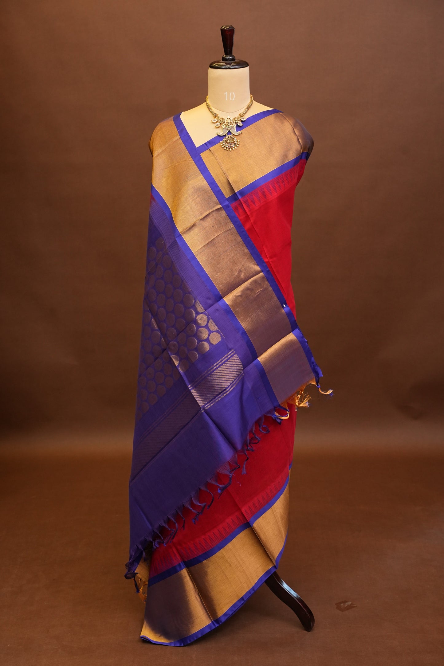 Pure Kuppadam Korvai Silk Cotton Pattu Saree-Red & Royal Blue