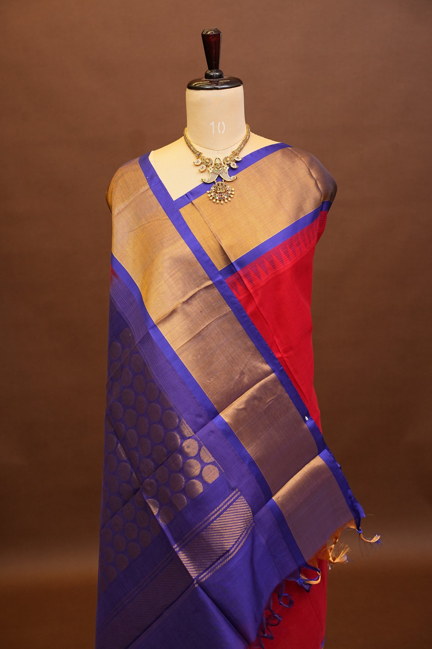 Pure Kuppadam Korvai Silk Cotton Pattu Saree-Red & Royal Blue