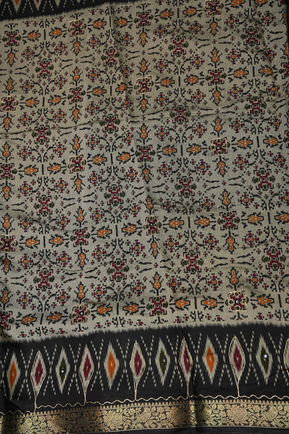 Chanderi Cotton Saree with Kalamkari Prints & Embroidered Pallu – Black & Ivory