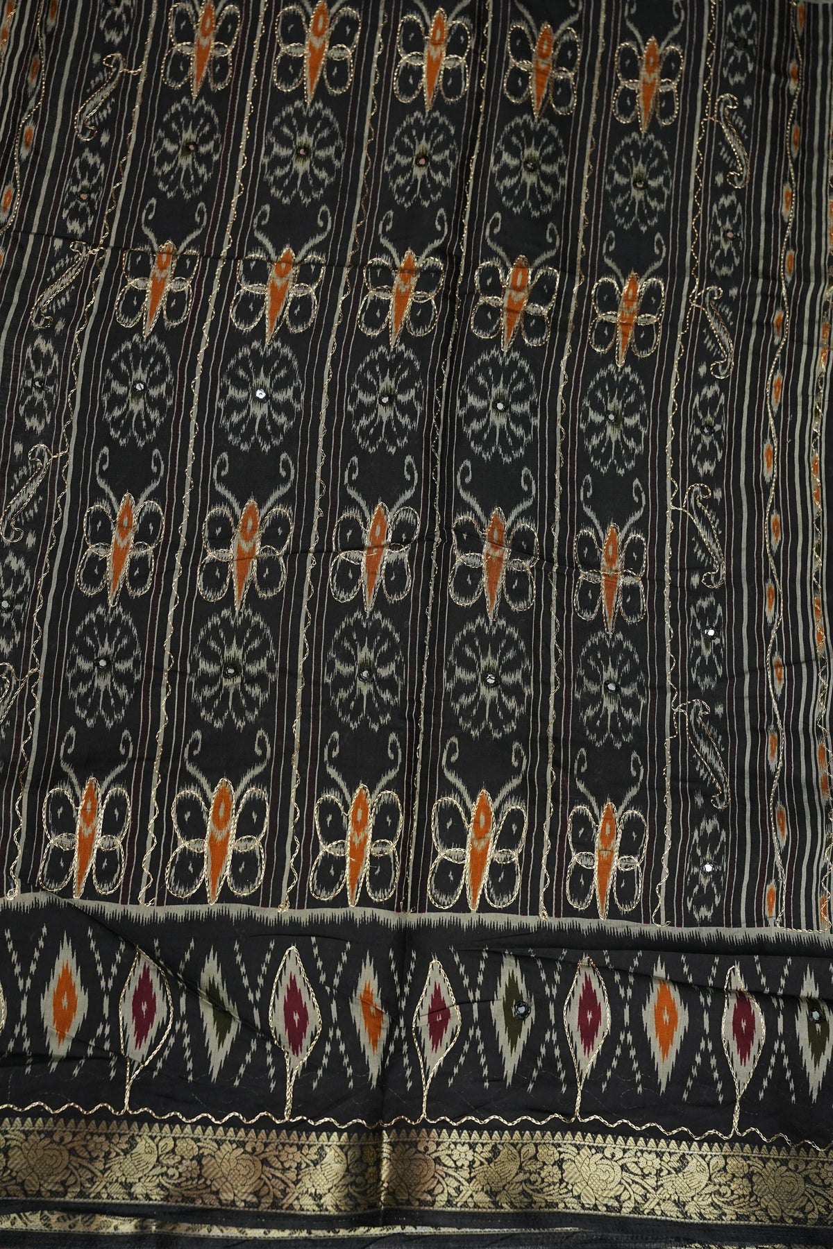 Chanderi Cotton Saree with Kalamkari Prints & Embroidered Pallu – Black & Ivory