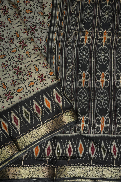 Chanderi Cotton Saree with Kalamkari Prints & Embroidered Pallu – Black & Ivory