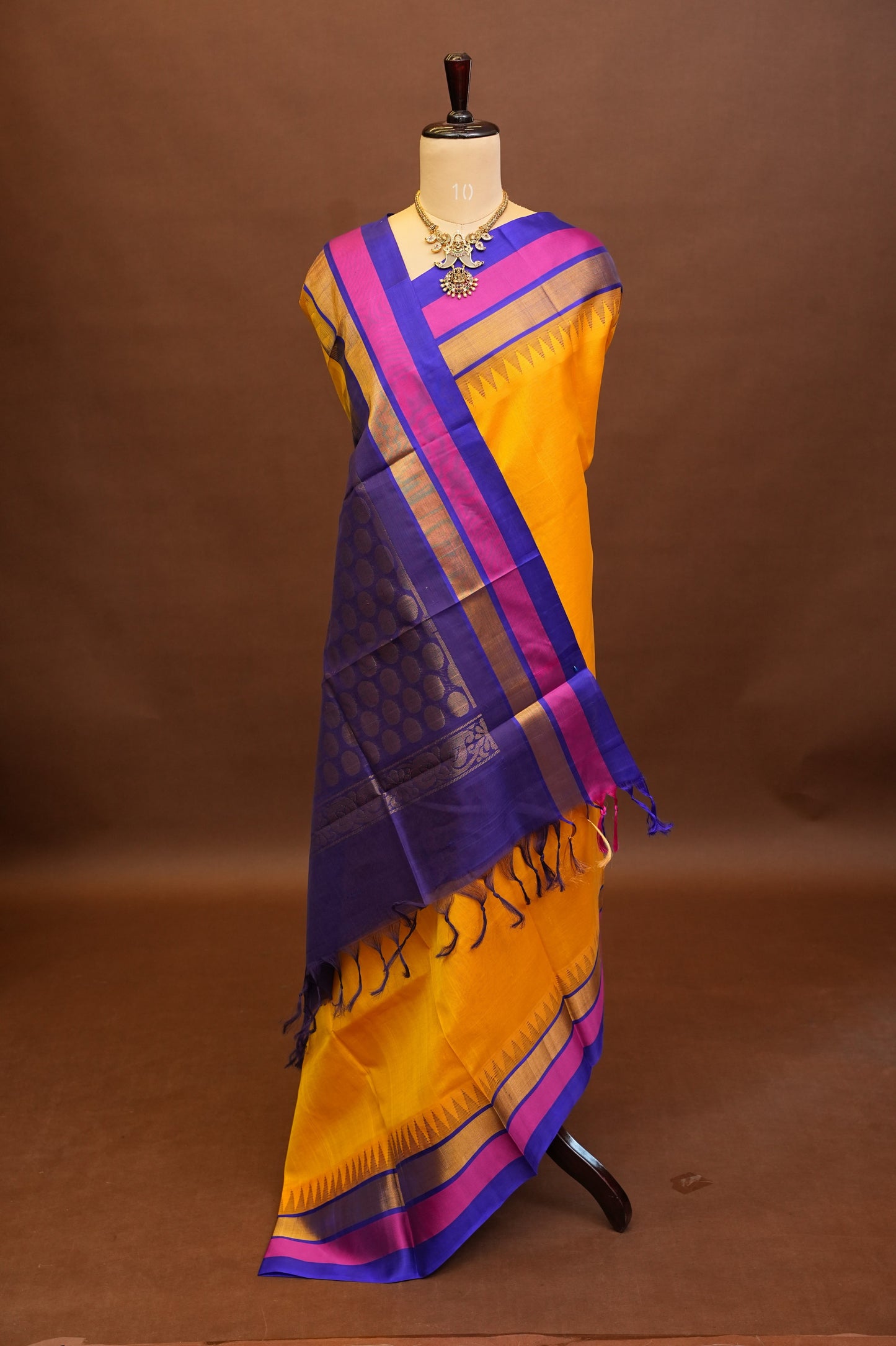 Pure Kuppadam Korvai Silk Cotton Pattu Saree-Yellow & Blue