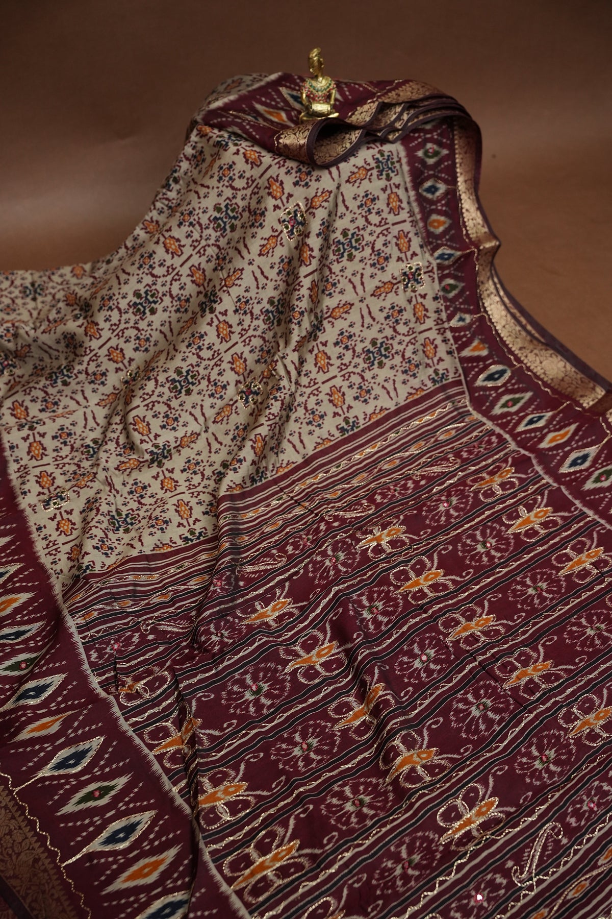 Chanderi Cotton Saree with Kalamkari Prints & Embroidered Pallu – Beige