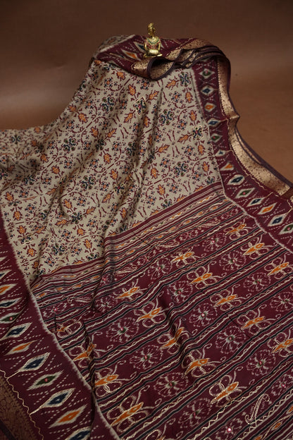 Chanderi Cotton Saree with Kalamkari Prints & Embroidered Pallu – Beige