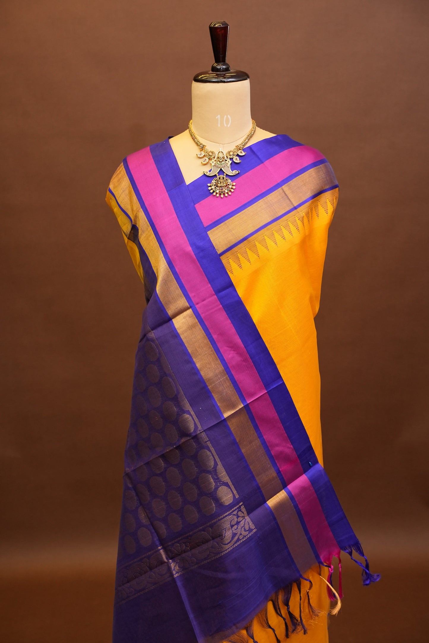 Pure Kuppadam Korvai Silk Cotton Pattu Saree-Yellow & Blue