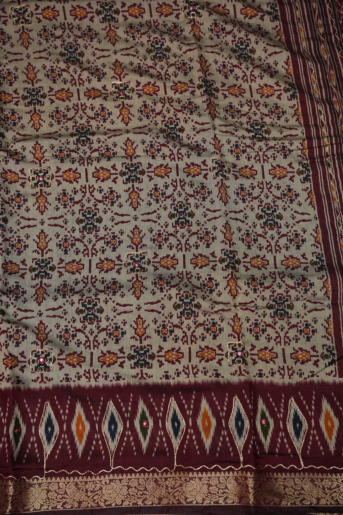 Chanderi Cotton Saree with Kalamkari Prints & Embroidered Pallu – Beige