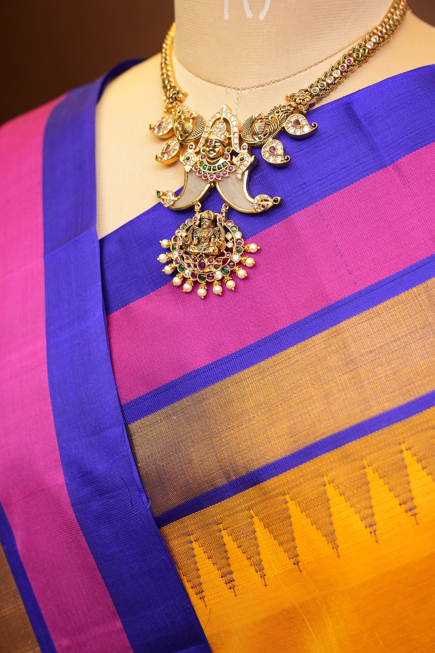 Pure Kuppadam Korvai Silk Cotton Pattu Saree-Yellow & Blue