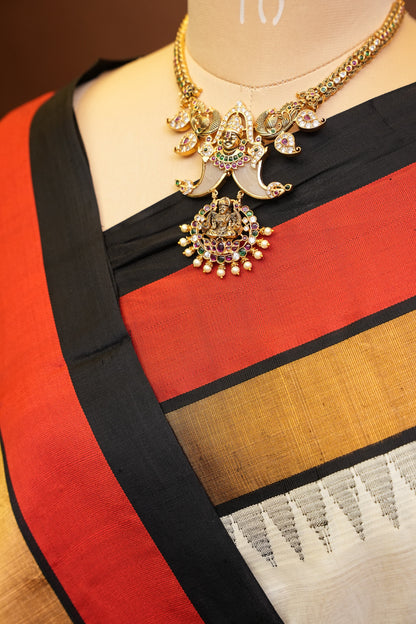 Pure Kuppadam Korvai Silk Cotton Pattu Saree-Ivory & Black