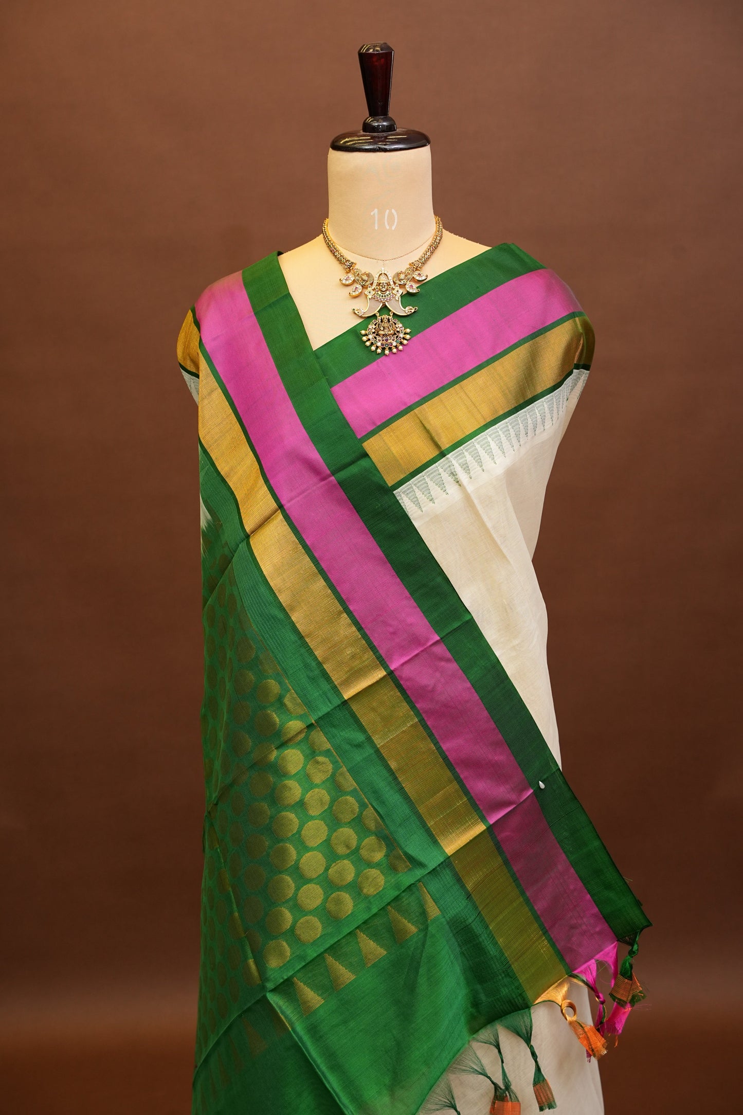 Pure Kuppadam Korvai Silk Cotton Pattu Saree-Ivory & Green