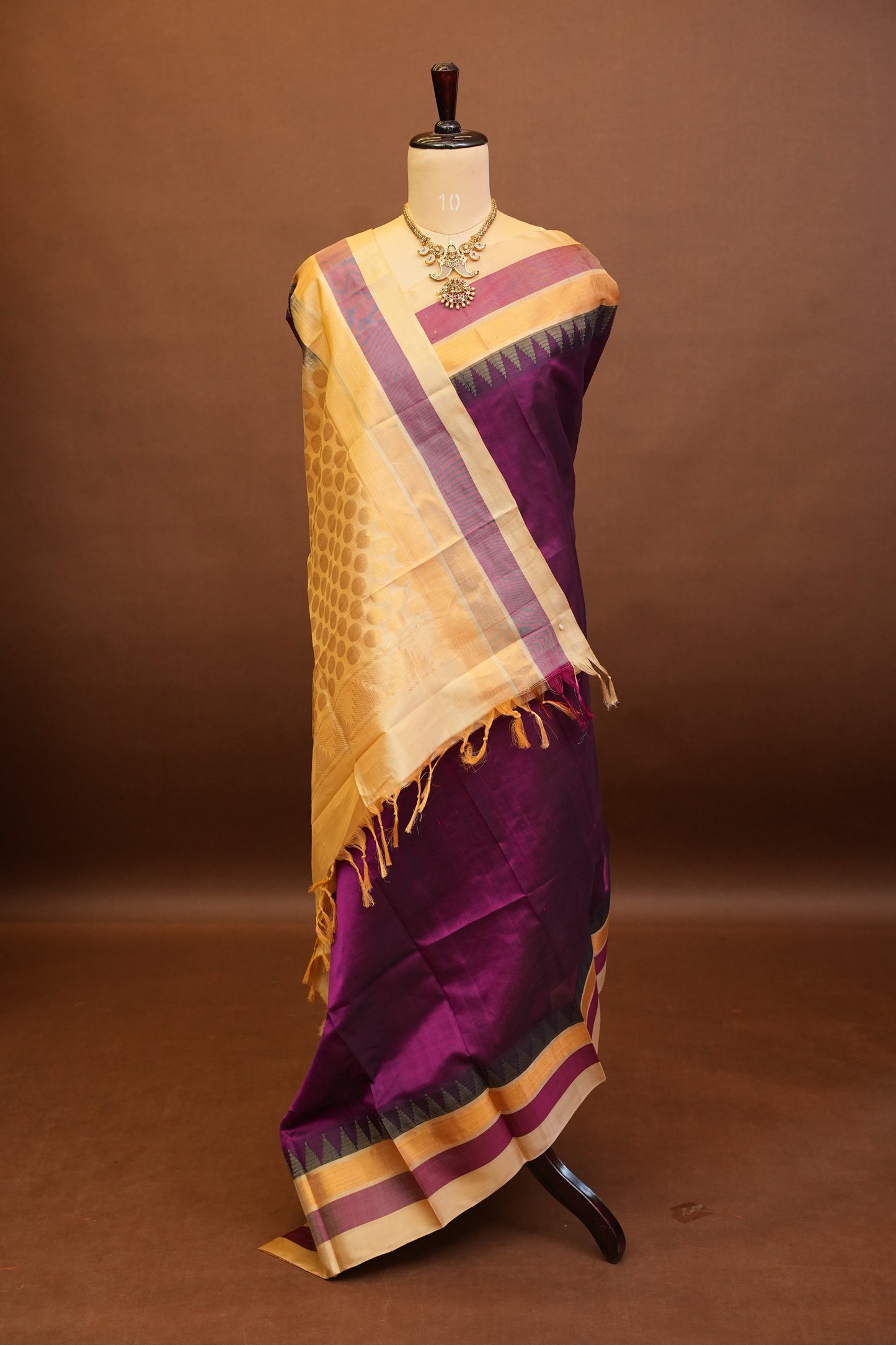 Pure Kuppadam Korvai Silk Cotton Pattu Saree-Wine & Ivory