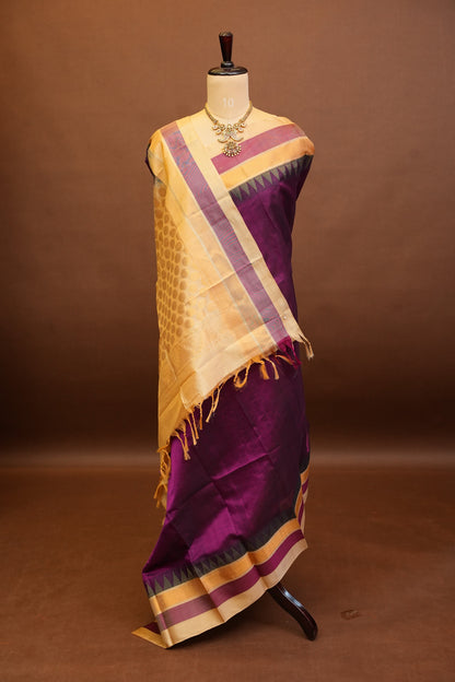 Pure Kuppadam Korvai Silk Cotton Pattu Saree-Wine & Ivory
