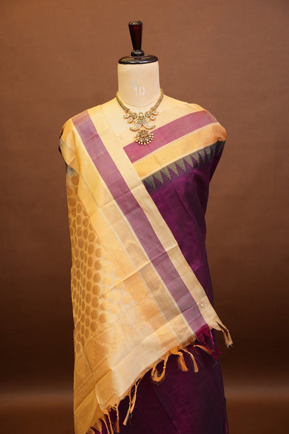 Pure Kuppadam Korvai Silk Cotton Pattu Saree-Wine & Ivory