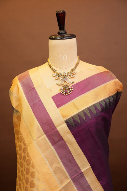 Pure Kuppadam Korvai Silk Cotton Pattu Saree-Wine & Ivory