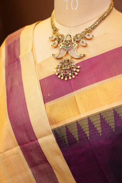 Pure Kuppadam Korvai Silk Cotton Pattu Saree-Wine & Ivory