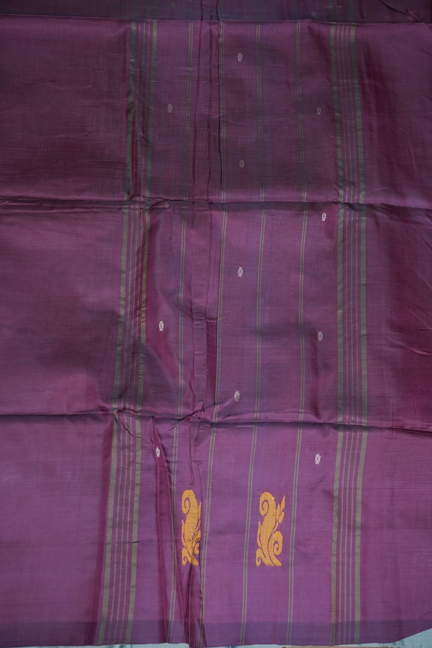 Vegan Saree with Woven Bird Motifs – Sky Blue & Purple