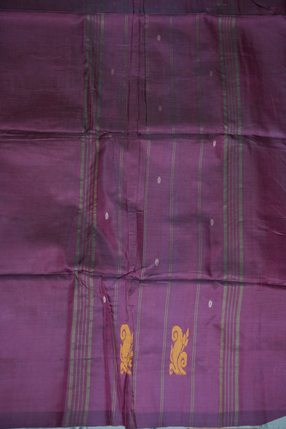 Vegan Saree with Woven Bird Motifs – Sky Blue & Purple